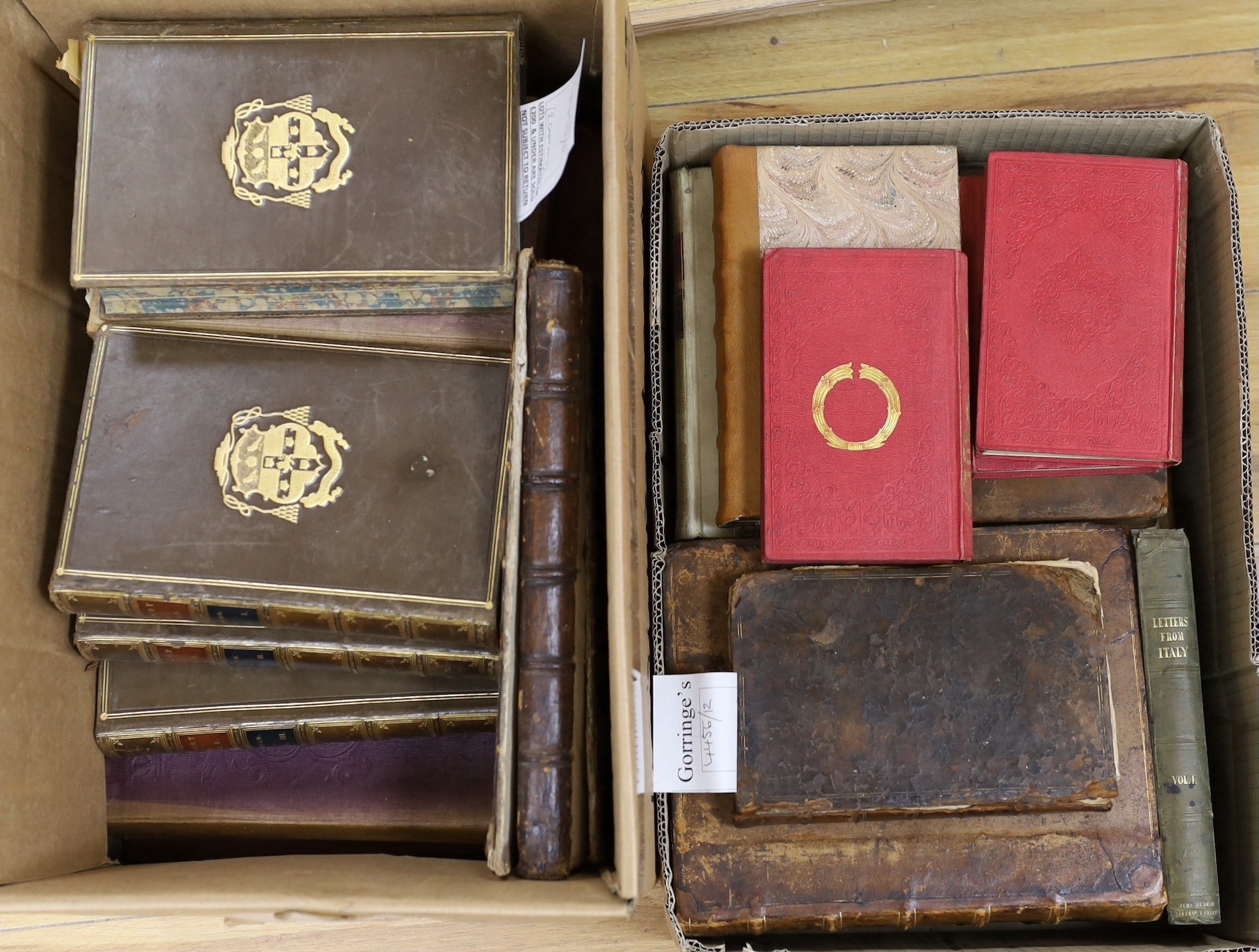 Old leather and cloth - a miscellany, various bindings, octavo and quarto, 17th - 19th cents.